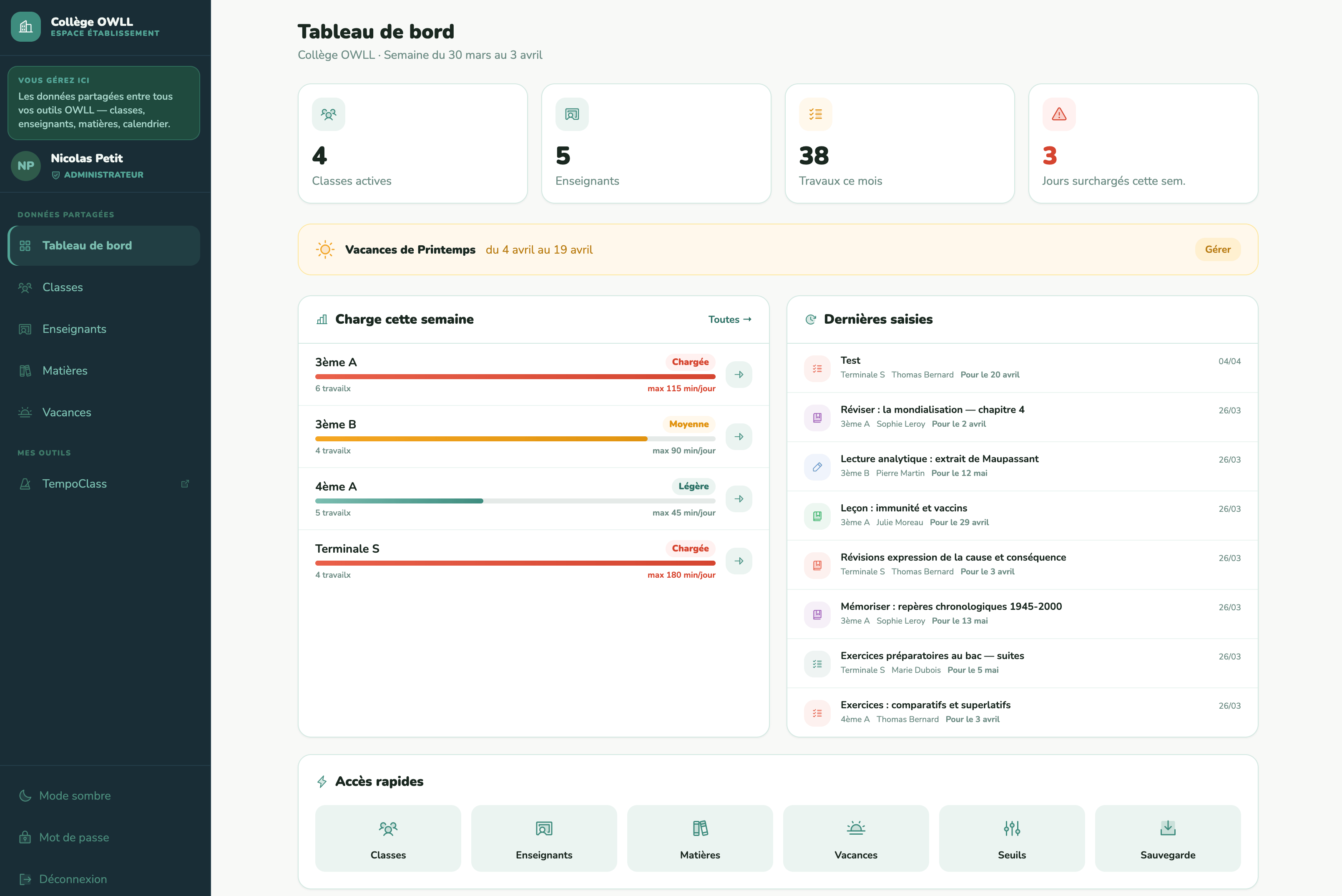 Capture TempoHub — Tableau de bord